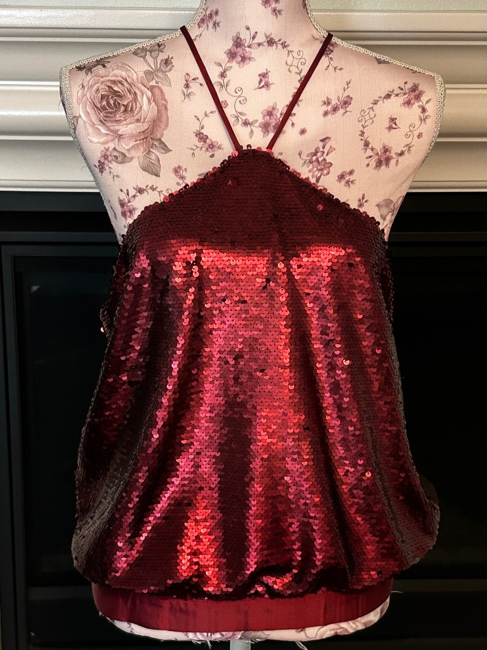 Sunday in Brooklyn Red Sequin Halter Camisole Tank Top Sleeveless Anthropologie